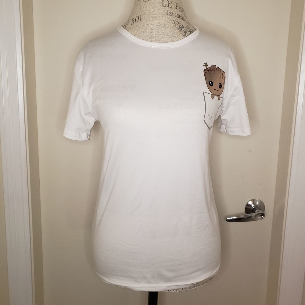 White Graphic Print Baby Groot Shirt